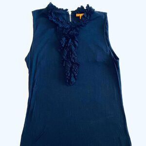 Tory Burch top Women's Small navy blue sleeveless ruffled preppy crepe classic